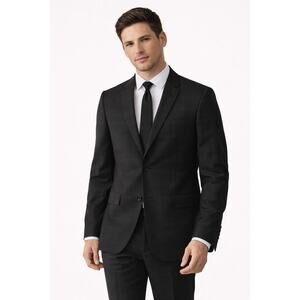 Armani Exchange Men's 36R Windowpane Charcoal Blazer Wool Viscose Suit Jacket